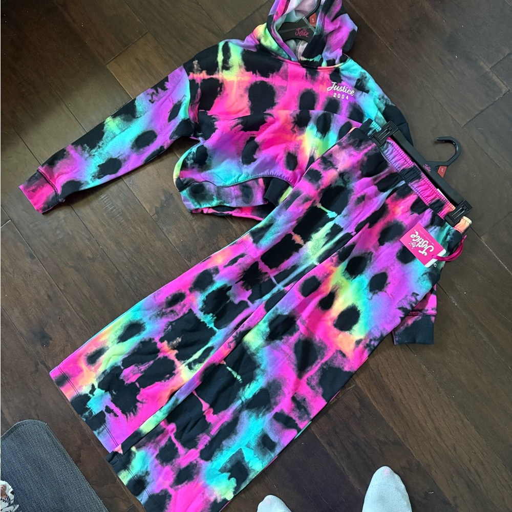 Justice girls Colorful Tie-Dye Hoodie and Joggers Set
